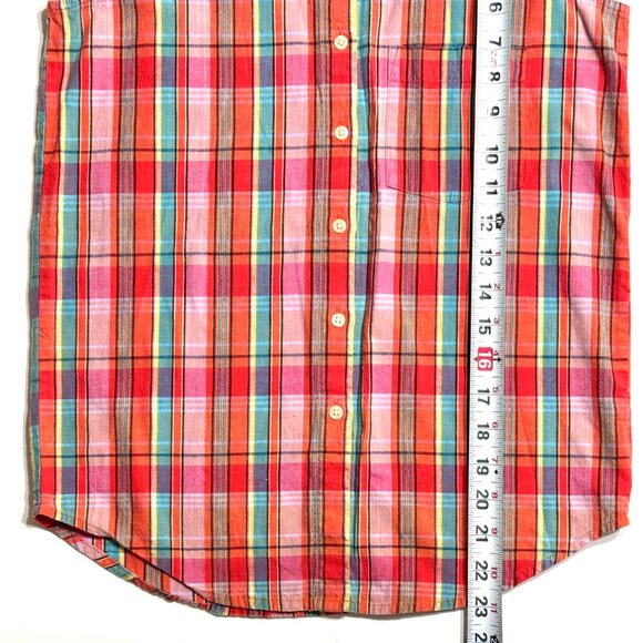 Vintage Gap Plaid Sleeveless Button Down Shirt Red Pink Teal Summer Camp Retro - Picture 10 of 11